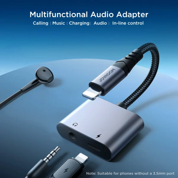 Joyroom SY-L01 Audio-Transfer Series 2-in-1 Audio Adapter (Lightning to 3.5mm+Lightning)-Black (Call Version)