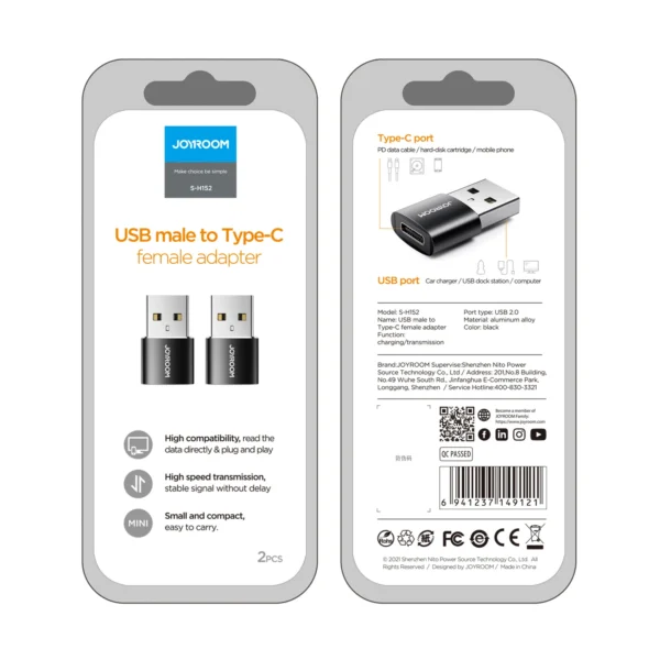 Joyroom S-H152 USB male to Type-C female adapter
