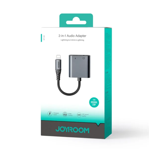 Joyroom SY-L01 Audio-Transfer Series 2-in-1 Audio Adapter (Lightning to 3.5mm+Lightning)-Black (Call Version)