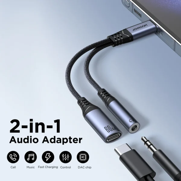 Joyroom SY-C02 Audio-Transfer Series 2-in-1 Audio Adapter (Type-C to 3.5mm+Type-C)-Black
